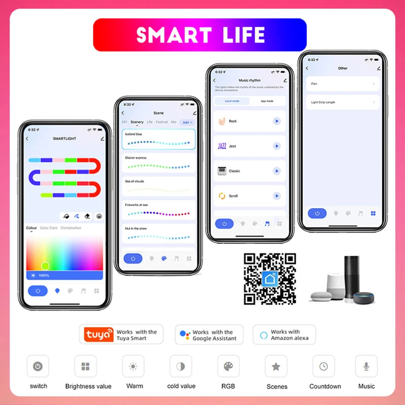 Neon RGB-IC LED Strip Lights with Music Sync
